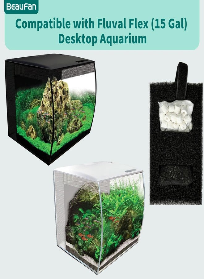 beaufan 2 Set Aquarium Filter Media Kits Compatible with Fluval Flex (15 Gal) Desktop Aquarium, Includes 2 Carbon Filter Refills, 2 Foam Filters A1375, 2 Ceramic Rings & 1 Filter Cord - Image 2